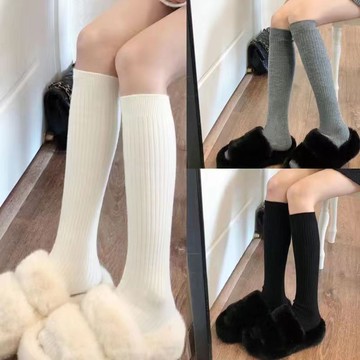 🔥臺灣出🔥小腿襪女辣妹小腿豎紋長筒襪春秋甜辣ins純色米色日系中長靴襪