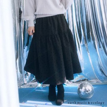 〚earth music〛素面/點點圖案分層式剪裁長裙