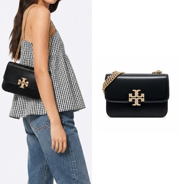 TORY BURCH ELEANOR 雙T水鑽LOGO鏈帶包(小/黑)