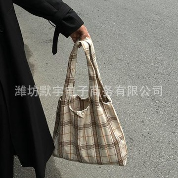 布凡良品/秋冬毛呢格紋單肩包ins復古英倫格子大容量托特包通勤包