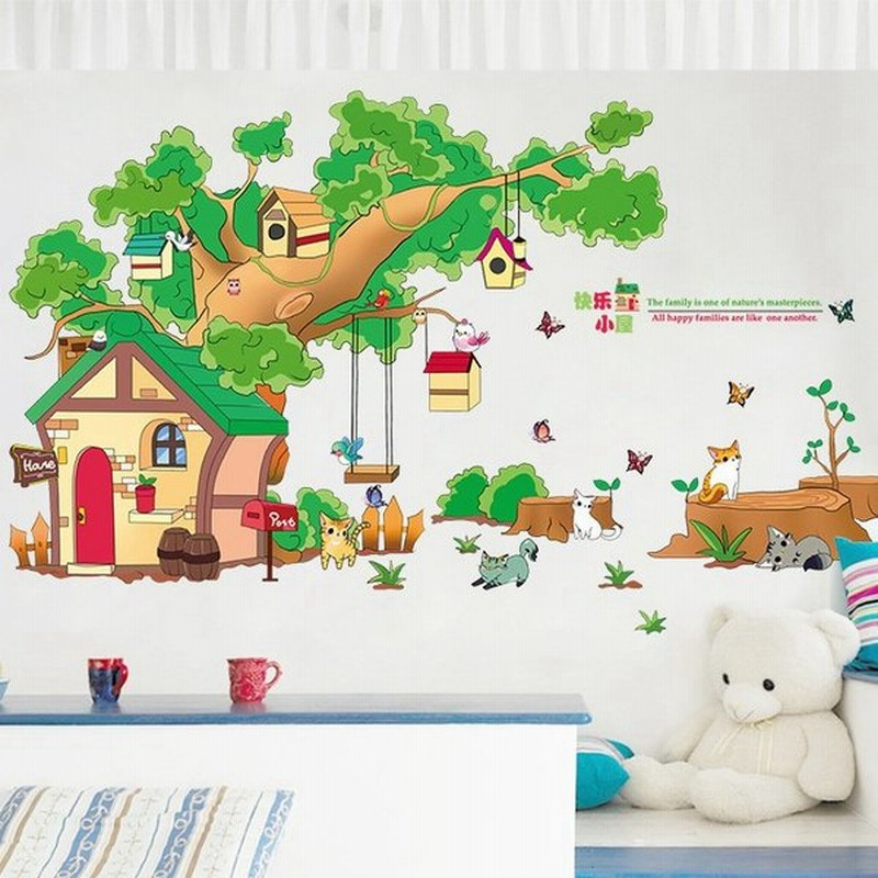 ウォールステッカー インテリア 模様替え イラスト ツリーハウス 動物 アニマル 猫 鳥 家 部屋 子供部屋 寝室 Diy かわいい 2枚セット 通販 Lineポイント最大0 5 Get Lineショッピング