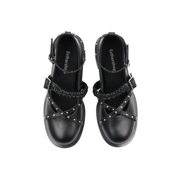 notdetailed原創 朋克風圓頭瑪麗珍鞋 粗跟軟皮單鞋