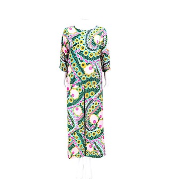 Max Mara-WEEKEND 花草圖騰綠色絲質休閒雪紡套裝(上衣+長褲)