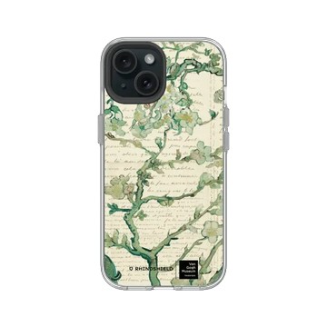 iPhone 15 Clear 透明 - Van Gogh Museum - 盛開的杏花與手寫稿背景