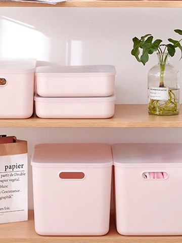 多尺寸爆款帶蓋收納桌面化妝品發飾雜物整理盒塑料儲物可疊加盒子