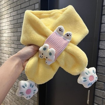 🍭秋冬新品🍭冬季兒童毛絨圍巾男童女孩加厚防風保暖新款寶寶可愛卡通圍脖交叉