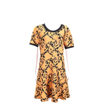 Michael Kors 巴洛克圖騰黑色重磅針織短袖洋裝