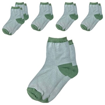 撞色女襪 6雙入 台灣製 62%棉  22~25cm  灰綠色