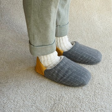 日本製 羊毛暖足 可機洗室內鞋 羊絨條紋 黃 - L