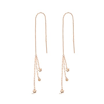 點睛品 法式優雅 18K玫瑰金垂墜耳環(一對)