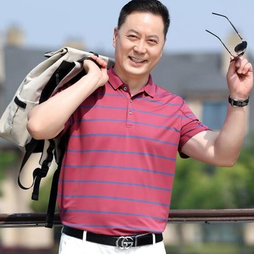 爸爸夏裝中年男士冰絲棉短袖t恤中老年人紅色本命年爺爺polo衫男