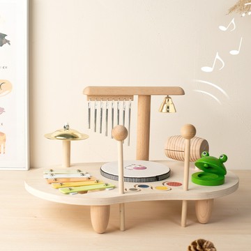 兒童木質音樂臺敲琴 敲鑼風鈴響板架子鼓 寶寶打擊樂器 早教益智玩具