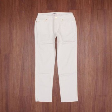 白色牛仔褲女小直筒九分大碼高腰春夏季毛邊煙管褲 外貿剪標M家潮