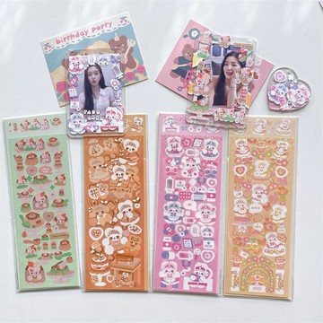韓國ins可愛鐳射下午茶小兔咕卡貼紙愛豆小卡裝飾貼畫手賬diy素材