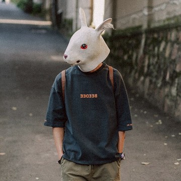 兔先森短袖T恤男夏季潮流休閑五分袖寬松潮牌百搭情侶純棉上衣t恤