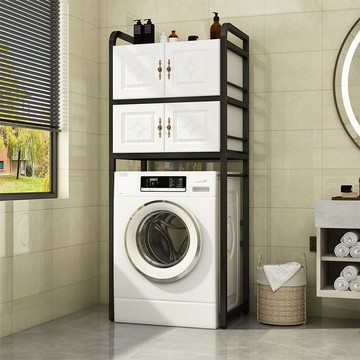 ??快速出貨 可開發票 f洗衣機置物架帶柜門落地掀蓋滾筒洗衣機上柜馬桶陽臺衛生間儲物