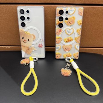 韓風黃油小熊適用三星S25Ultra手機殼S24Ultra磁吸保護套S23Ultra透明防摔殼S22Ultra超薄全包可愛卡通女翻蓋