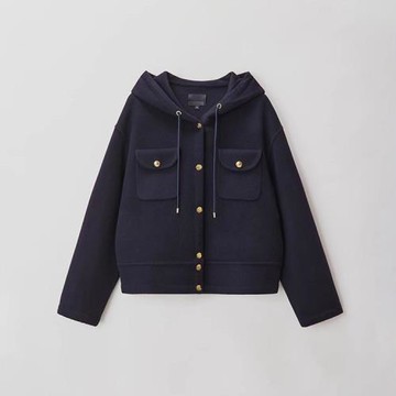 2024秋冬新品優雅減齡顯高瘦雙面羊絨大衣連帽衛衣夾克毛呢外套女