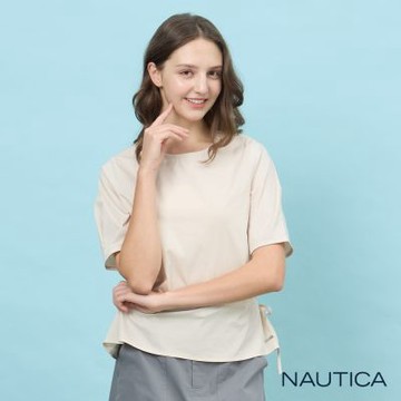 NAUTICA 官方旗艦 女裝 澎袖寬版短袖上衣-米白色