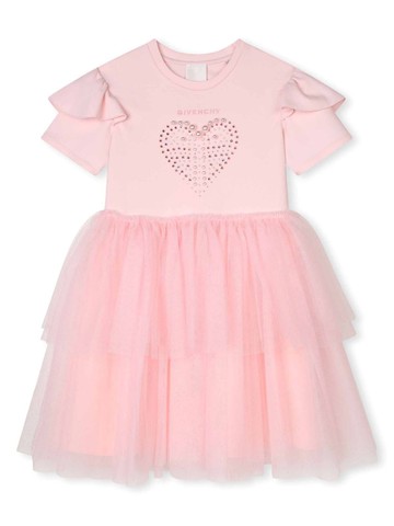 Givenchy Kids - heart-motif tulle dress - kids - Polyamide/Cotton - 14 - Pink