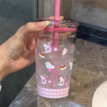 卡通可愛kitty貓吸管杯tritan高顏值帶蓋KT貓牛奶咖啡杯喝水杯子
