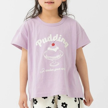 日本 Chil2 - 100%棉 印花柔軟短袖上衣-布丁-薰衣草紫