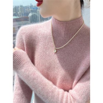 冬季新款100純山羊絨衫女針織打底衫半高領洋氣毛衣中領寬松套頭