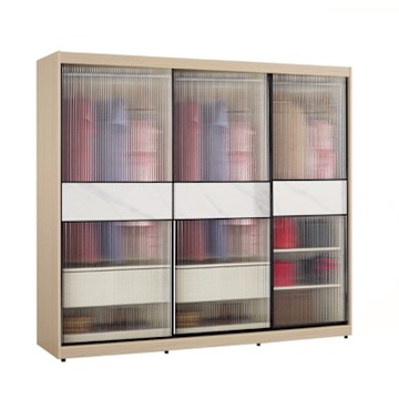 文創集 維爾泰鋁框7尺玻璃岩板衣櫃(吊衣桿x3＋二抽屜)-211x60x196cm免組