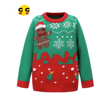 clanc韓版潮牌冬季新款兒童圣誕卡通圖案保暖針織衫長袖毛衣