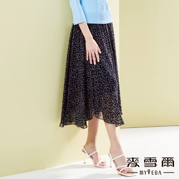 🔶限時58折麥雪爾 MIT點點印花飄逸雪紡長裙-深藍