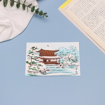 京都芸艸堂木版風景明信片-雪銀閣寺