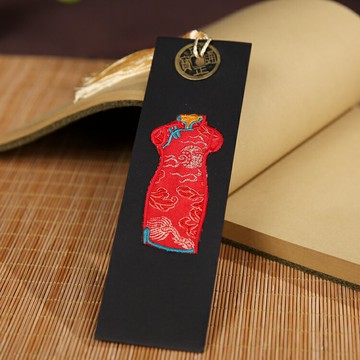 中國旗袍卡紙書簽古風經典旗袍銅錢流蘇書簽民族特色工藝品送老外