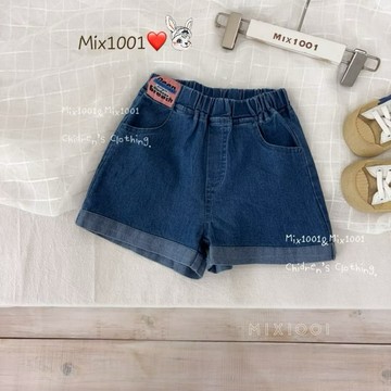 🌈✨mix1001搶眼桃粉標籤短褲✨兒童造型反折車縫短褲5-17