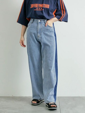 側邊線條配色牛仔長褲(0F000769910) - Samansa Mos2