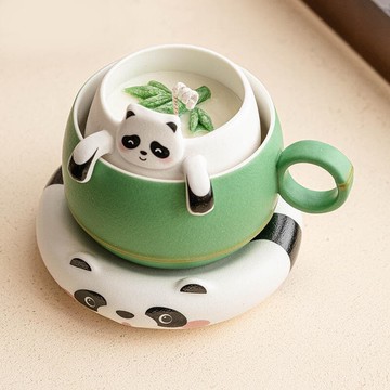 快速出貨 臺灣現貨青竹熊貓蠟燭香薰查咖杯陶瓷家用室內持久高級感香氛創意擺件香薰