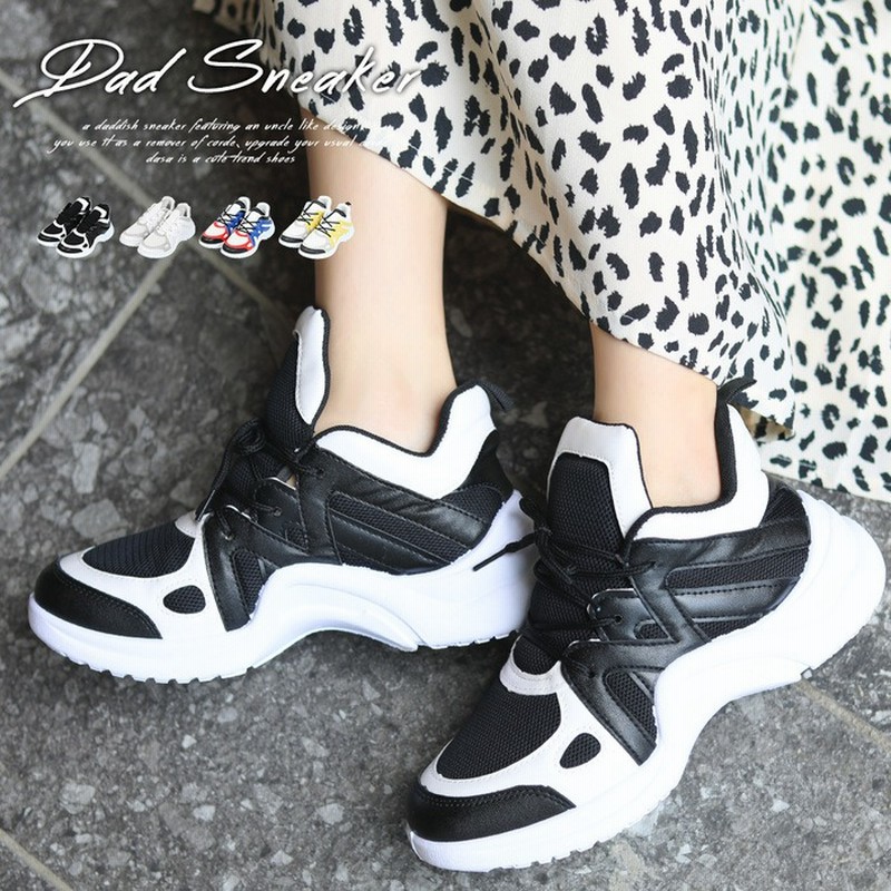 Fashion Letter ダッドスニーカー レディース ミドルカット ダッドシューズ おじ靴 カジュアルシューズ 5cm 厚底 スニーカー インヒール シークレットシューズ ブラック 黒 ホワイト 白 ブルー 青 レッド 赤 イエロー 黄色 女性用 婦人靴 おしゃれ 可愛い かわいい 韓国