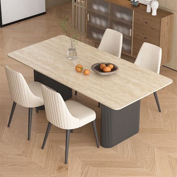 免運 開立發票 餐桌椅組 中古風洞石巖板餐桌長方形家用小戶型意式極簡餐桌椅現代簡約輕奢S069快速出貨