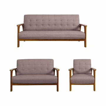 ASSARI-巴克1+2+3人貓抓皮實木沙發柚木菸草6701