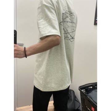 白灰色美式復古純棉短袖t恤男夏季oversize設計感小眾潮牌體恤衫