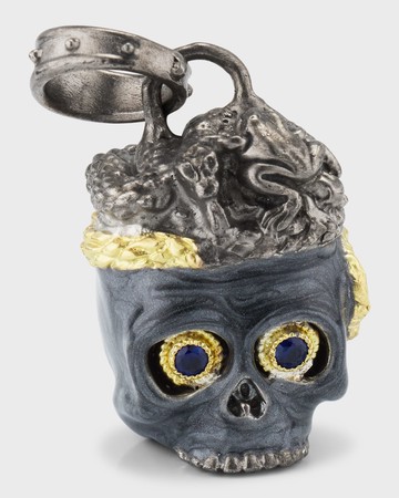 Men's Enamel Skull Enhancer with Blue Sapphires