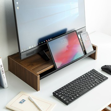 SANWA實木桌上架顯示器增墊高架護頸筆記本手提電腦升高抬高架液晶底座桌面放鍵盤收納盒桌面整理置物支架托