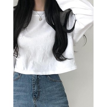 Codibook｜韓國 BEIDELLI 日常必備素色圓領短版長袖T恤［預購］長袖上衣 T恤 女裝