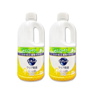 (2瓶超值組)日本KAO花王-珂珂透CUCUTE去重油汙除漬濃縮洗碗精補充瓶1250ml/瓶-檸檬香(黃)(食器清潔劑,餐具砧板洗碗露,碗盤亮白消臭)