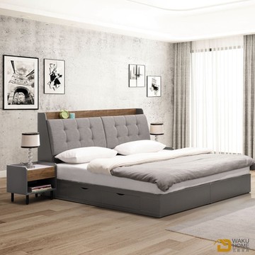 WAKUHOME 瓦酷家具 Lyon 5尺雙人床二抽收納床組 寬152×深30X高110cm 寬151.5×深188X高26cm