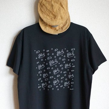 有機棉【短袖/長袖】「flying cats (白 × 炭黑)」T 恤