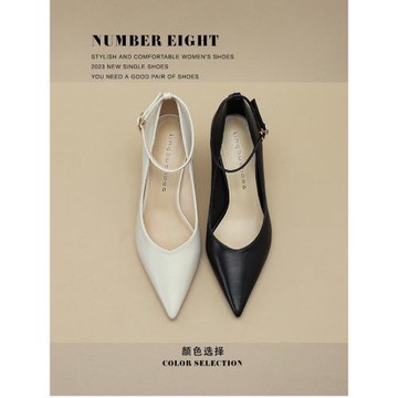 一字扣黑色高跟鞋女米白色職業工作銷售細跟矮低跟小碼單鞋313233
