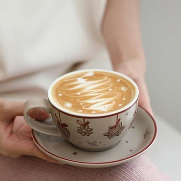節日送禮咖啡杯 輕奢格調陶瓷杯 高檔拉花杯 禮盒款杯碟套裝300ml