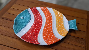 義大利手工陶-PVE維內雷漁港 魚型盤30cm