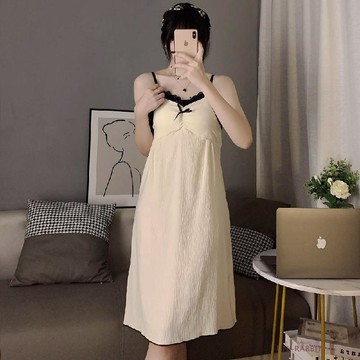 吊帶睡裙夏季帶胸墊女士學生蕾絲花邊梭織杏色家居服睡衣裙子夏天連身睡裙居家睡衣女生睡衣性感睡裙一件式睡衣