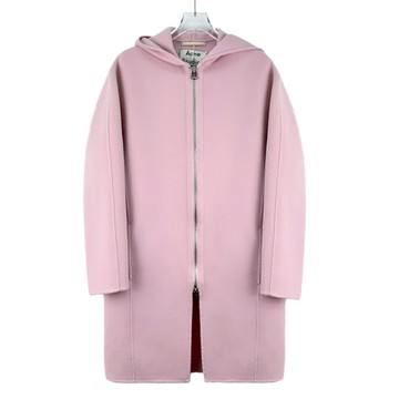 (L) acne studios質感羊毛連帽拉鏈長版粉色外套
